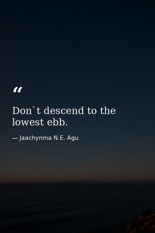 Don`t descend to the lowest ebb. — Jaachynma N.E. Agu