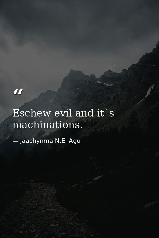 Eschew evil and it`s machinations. — Jaachynma N.E. Agu