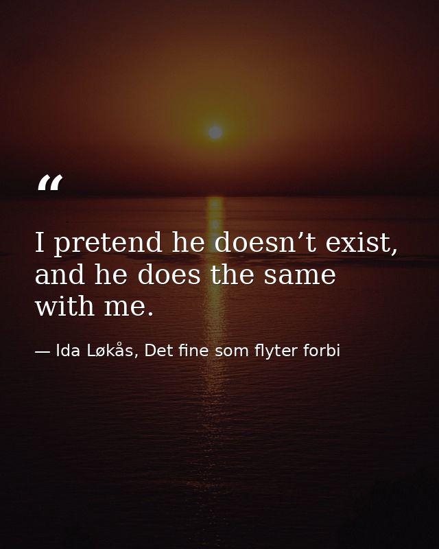 I pretend he doesn’t exist, and he does the same with me. — Ida Løkås, Det fine som flyter forbi