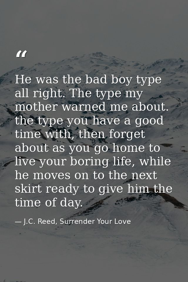 He was the bad boy type all right. The type my mother warned me about. the type you have a good time with, then forget a — J.C. Reed, Surrender Your Love