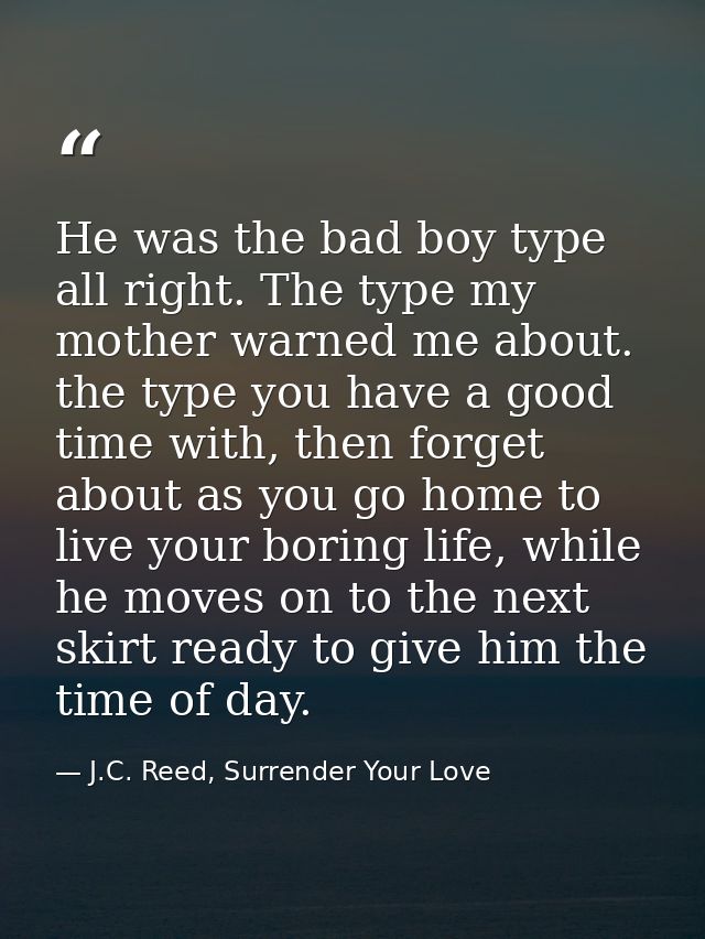 He was the bad boy type all right. The type my mother warned me about. the type you have a good time with, then forget a — J.C. Reed, Surrender Your Love