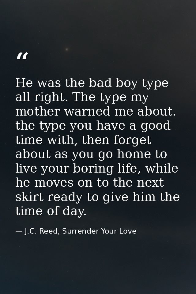 He was the bad boy type all right. The type my mother warned me about. the type you have a good time with, then forget a — J.C. Reed, Surrender Your Love