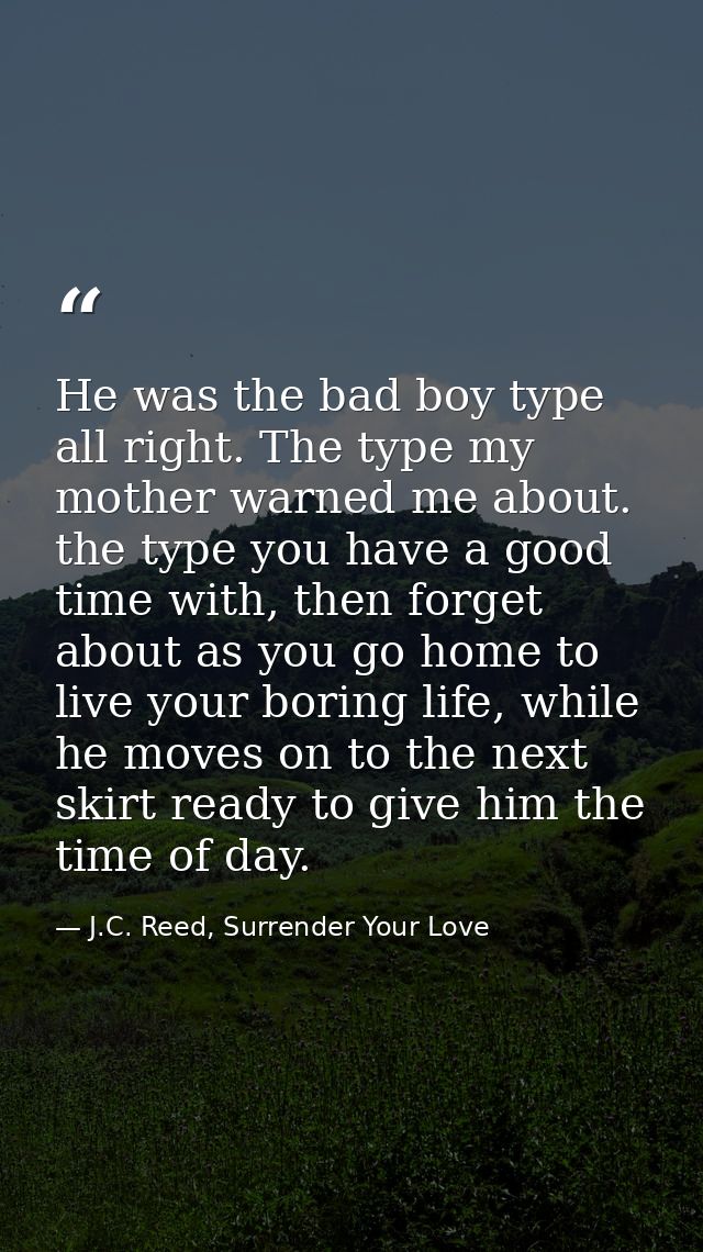 He was the bad boy type all right. The type my mother warned me about. the type you have a good time with, then forget a — J.C. Reed, Surrender Your Love