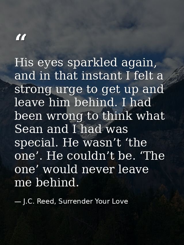 His eyes sparkled again, and in that instant I felt a strong urge to get up and leave him behind. I had been wrong to th — J.C. Reed, Surrender Your Love