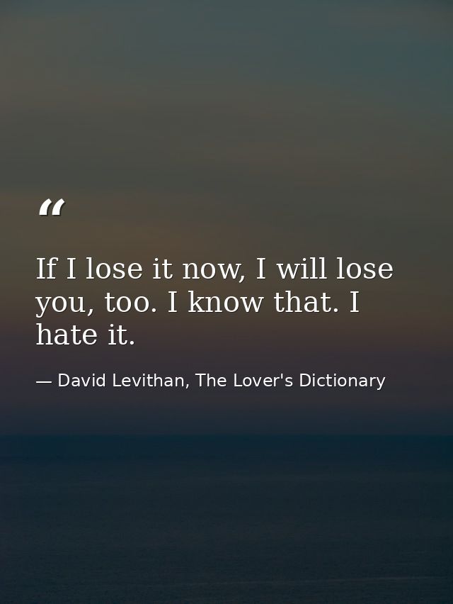 If I lose it now, I will lose you, too. I know that. I hate it. — David Levithan, The Lover's Dictionary