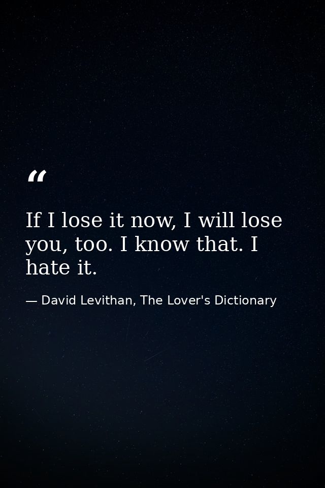If I lose it now, I will lose you, too. I know that. I hate it. — David Levithan, The Lover's Dictionary
