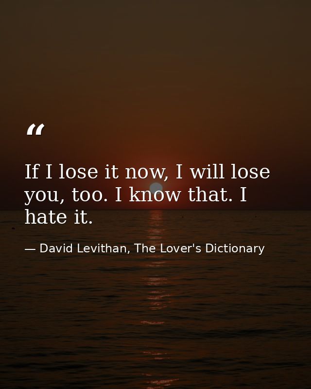 If I lose it now, I will lose you, too. I know that. I hate it. — David Levithan, The Lover's Dictionary