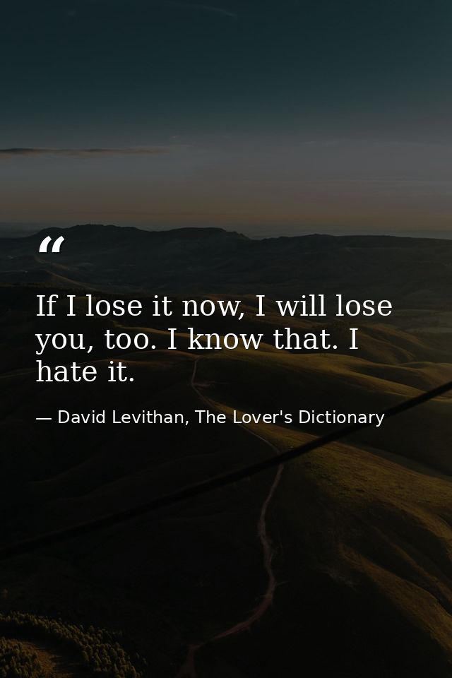 If I lose it now, I will lose you, too. I know that. I hate it. — David Levithan, The Lover's Dictionary