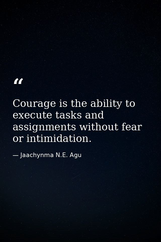 Courage is the ability to execute tasks and assignments without fear or intimidation. — Jaachynma N.E. Agu