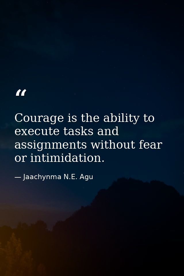 Courage is the ability to execute tasks and assignments without fear or intimidation. — Jaachynma N.E. Agu