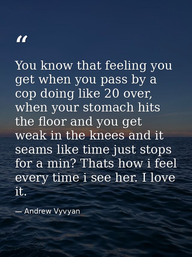 You know that feeling you get when you pass by a cop doing like 20 over, when your stomach hits the floor and you get we — Andrew Vyvyan