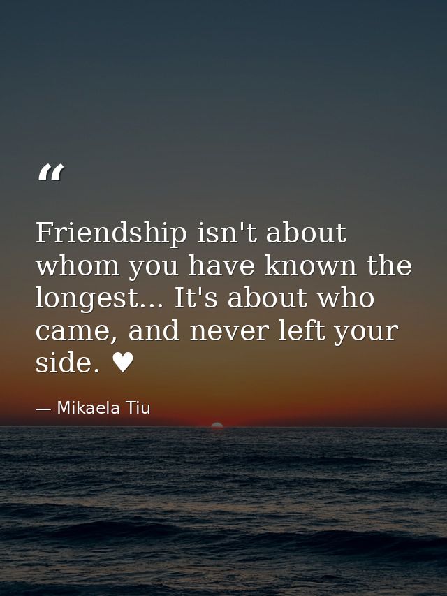 Friendship isn't about whom you have known the longest... It's about who came, and never left your side. ♥ — Mikaela Tiu