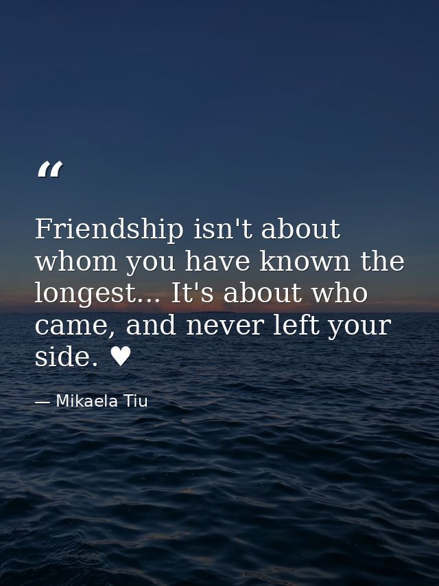 Friendship isn't about whom you have known the longest... It's about who came, and never left your side. ♥ — Mikaela Tiu