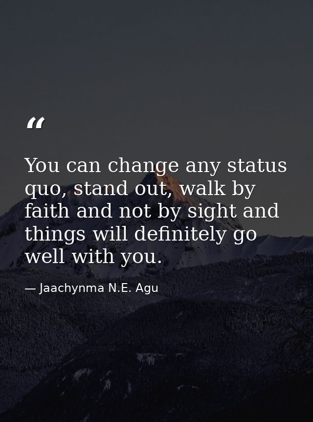 You can change any status quo, stand out, walk by faith and not by sight and things will definitely go well with you. — Jaachynma N.E. Agu