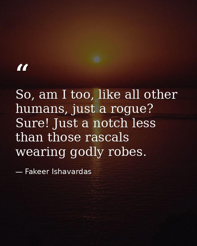 So, am I too, like all other humans, just a rogue? Sure! Just a notch less than those rascals wearing godly robes. — Fakeer Ishavardas