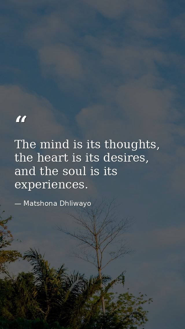 The mind is its thoughts, the heart is its desires, and the soul is its experiences. — Matshona Dhliwayo