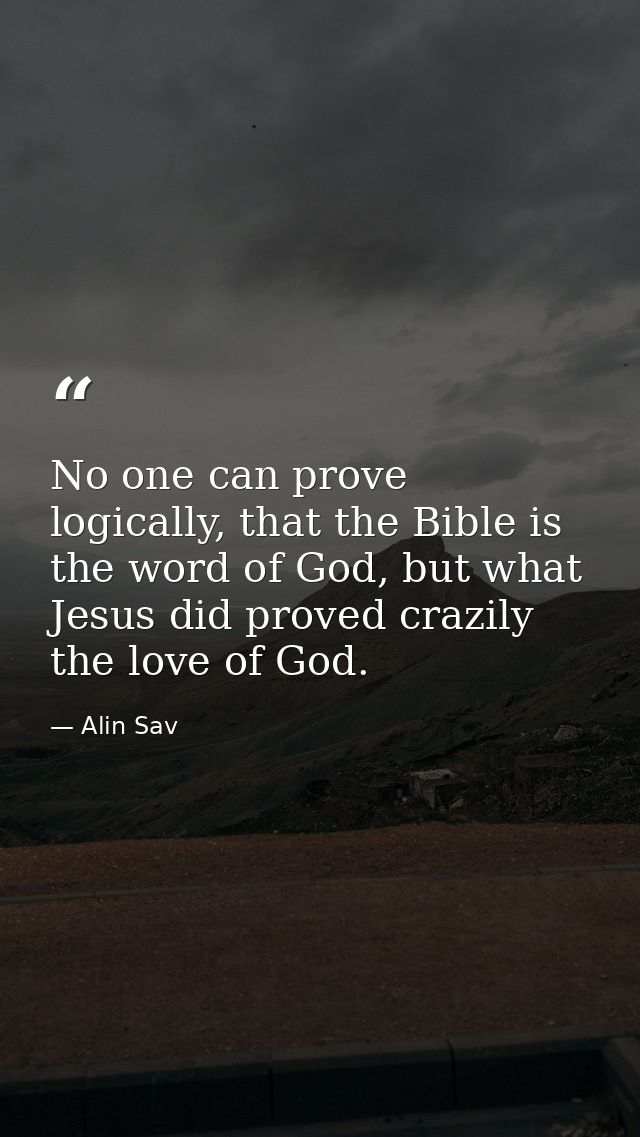 No one can prove logically, that the Bible is the word of God, but what Jesus did proved crazily the love of God. — Alin Sav