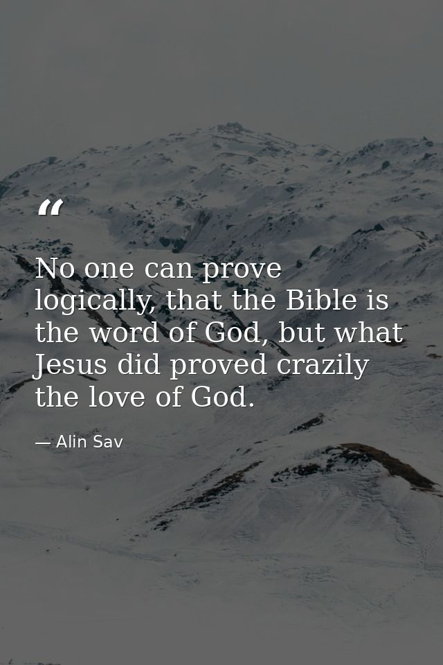 No one can prove logically, that the Bible is the word of God, but what Jesus did proved crazily the love of God. — Alin Sav