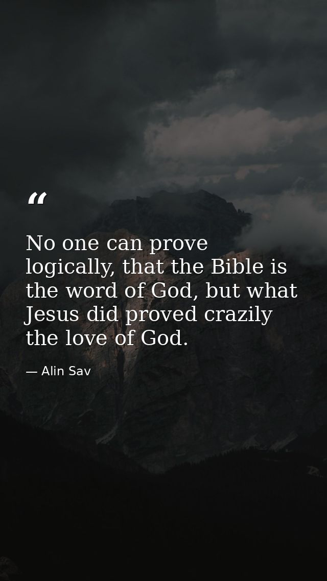 No one can prove logically, that the Bible is the word of God, but what Jesus did proved crazily the love of God. — Alin Sav
