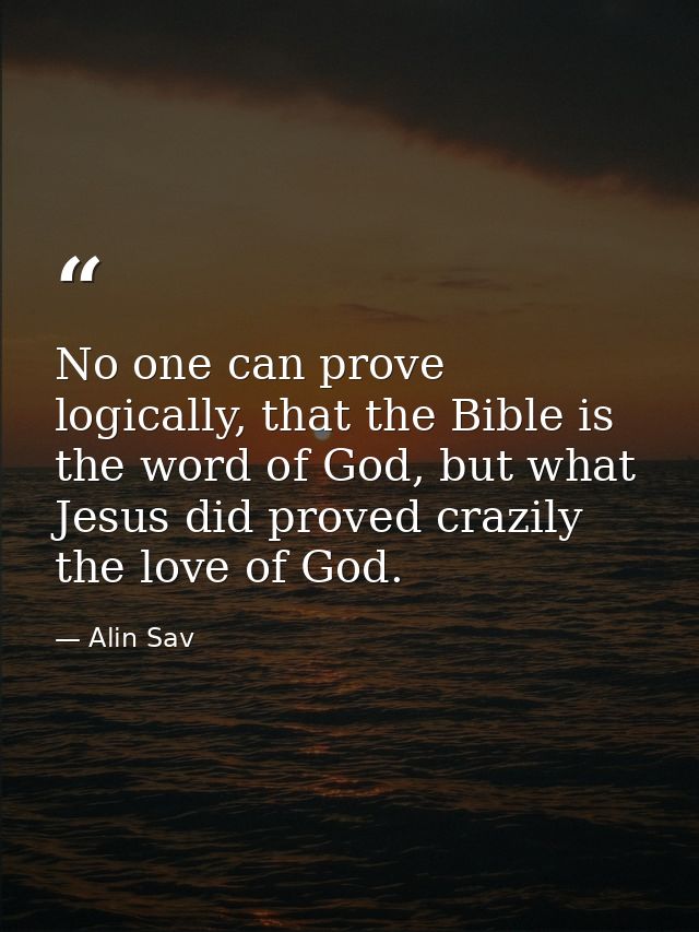 No one can prove logically, that the Bible is the word of God, but what Jesus did proved crazily the love of God. — Alin Sav