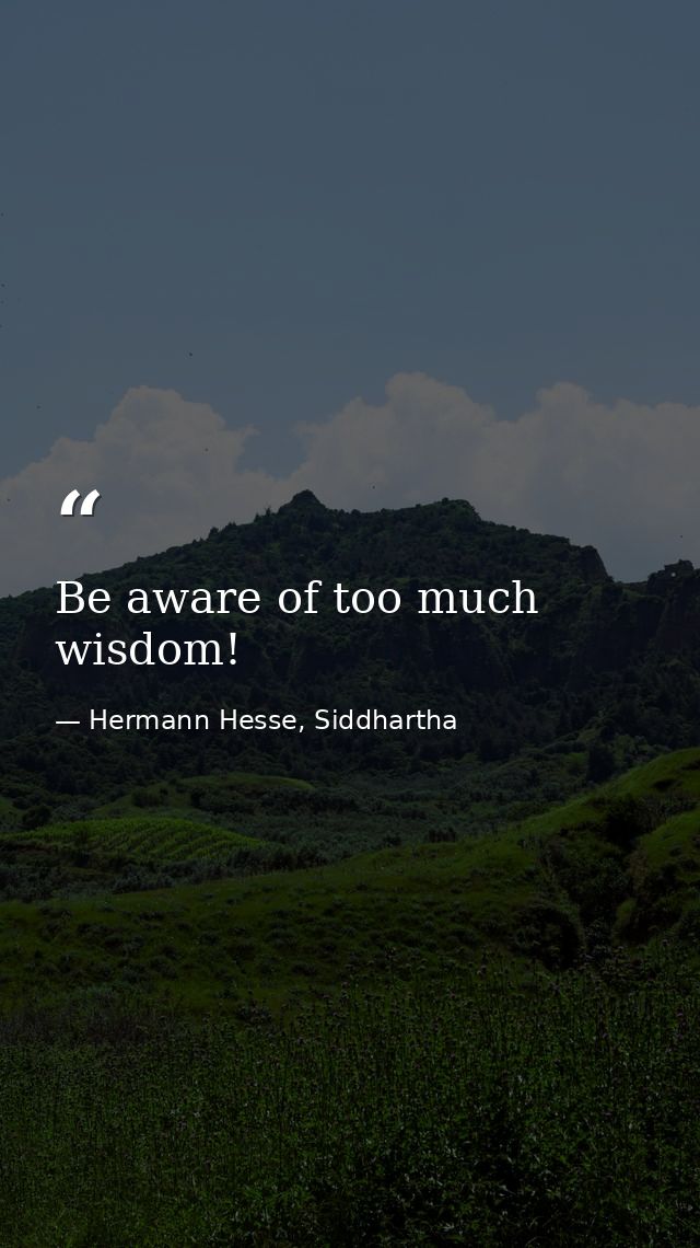 Be aware of too much wisdom! — Hermann Hesse, Siddhartha