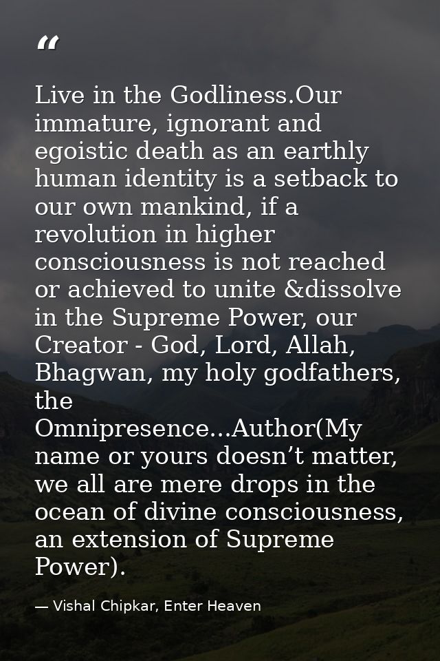 Live in the Godliness.Our immature, ignorant and egoistic death as an earthly human identity is a setback to our own man — Vishal Chipkar, Enter Heaven