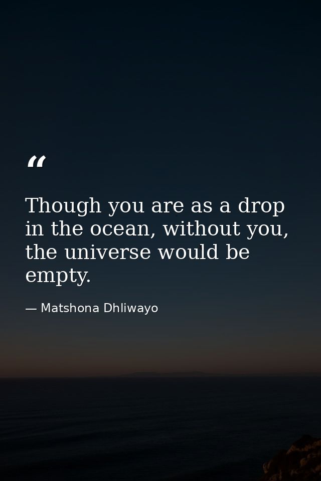 Though you are as a drop in the ocean, without you, the universe would be empty. — Matshona Dhliwayo