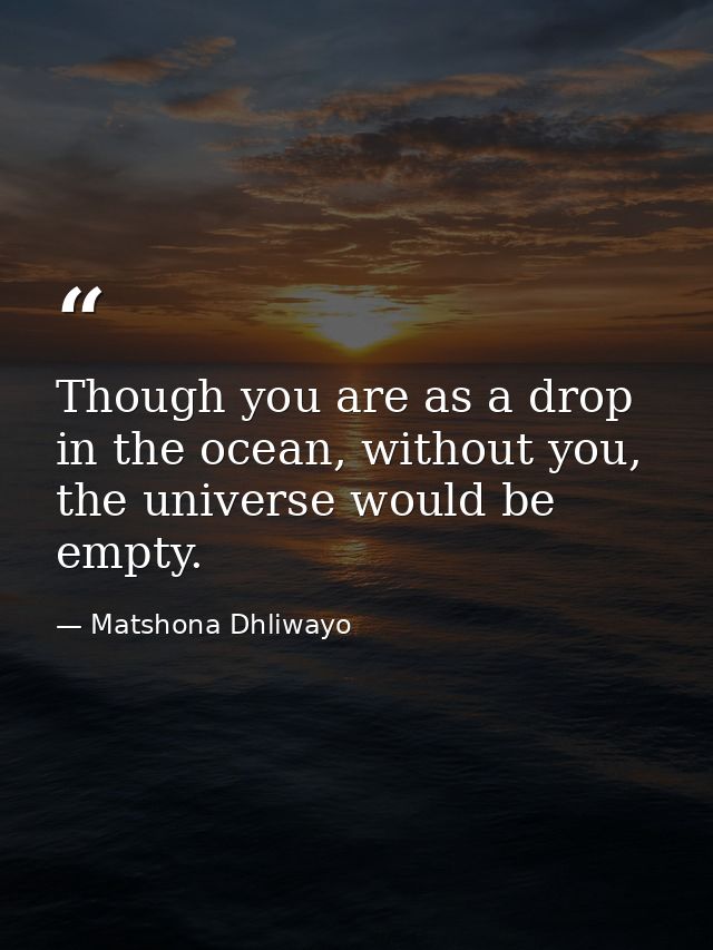 Though you are as a drop in the ocean, without you, the universe would be empty. — Matshona Dhliwayo