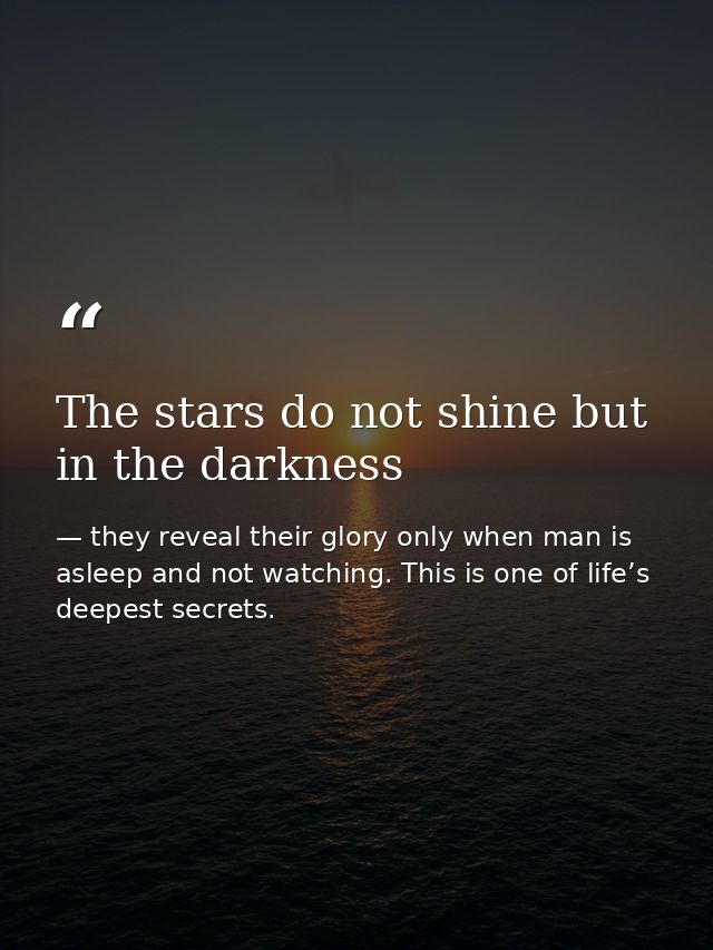 The stars do not shine but in the darkness — they reveal their glory only when man is asleep and not watching. This is one of life’s deepest secrets.