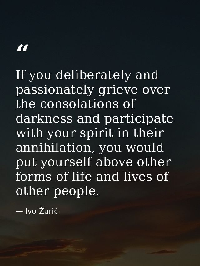If you deliberately and passionately grieve over the consolations of darkness and participate with your spirit in their  — Ivo Žurić