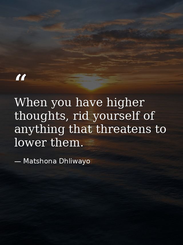 When you have higher thoughts, rid yourself of anything that threatens to lower them. — Matshona Dhliwayo