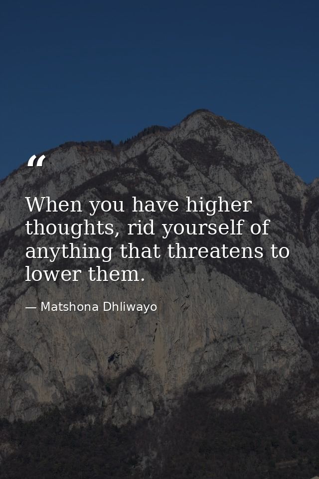 When you have higher thoughts, rid yourself of anything that threatens to lower them. — Matshona Dhliwayo