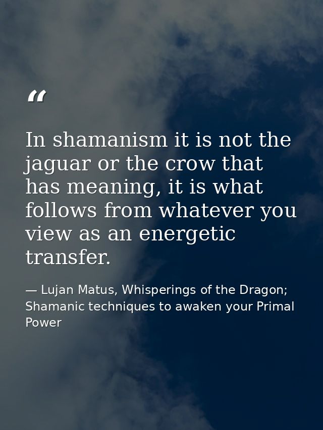 In shamanism it is not the jaguar or the crow that has meaning, it is what follows from whatever you view as an energeti — Lujan Matus, Whisperings of the Dragon; Shamanic techniques to awaken your Primal Power