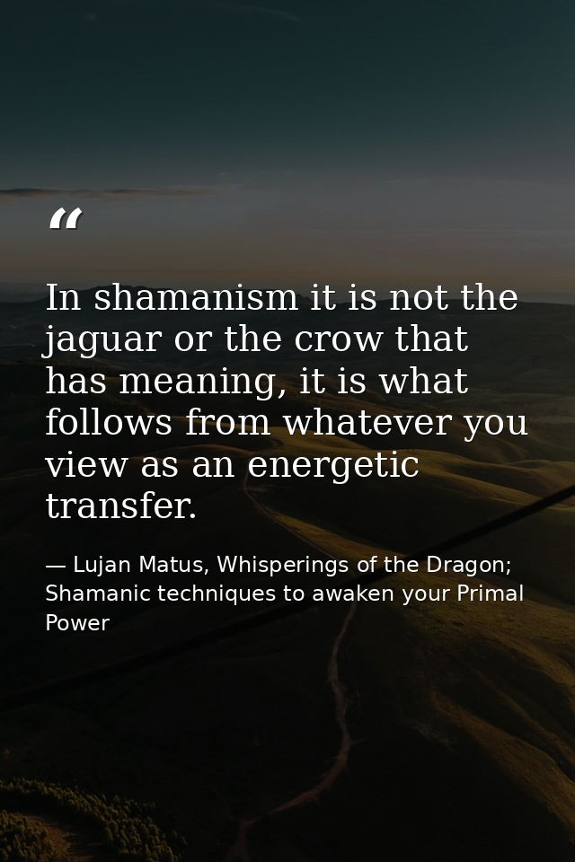 In shamanism it is not the jaguar or the crow that has meaning, it is what follows from whatever you view as an energeti — Lujan Matus, Whisperings of the Dragon; Shamanic techniques to awaken your Primal Power