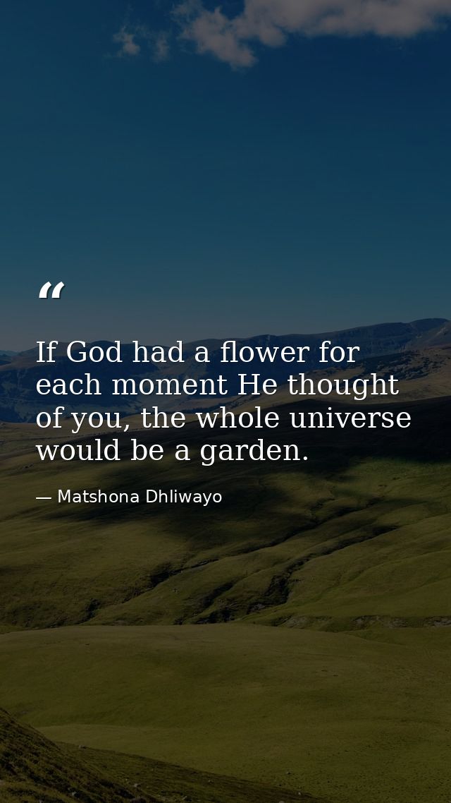 If God had a flower for each moment He thought of you, the whole universe would be a garden. — Matshona Dhliwayo