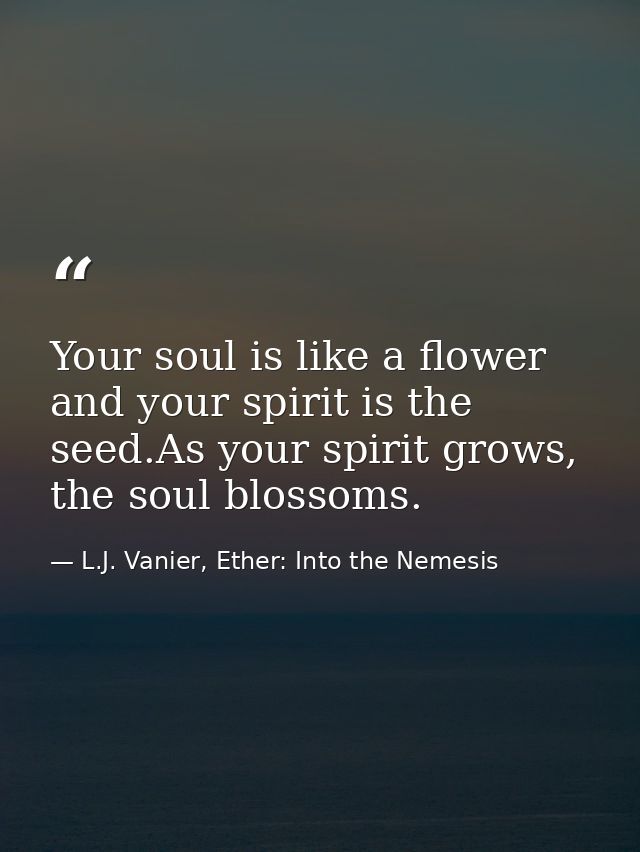 Your soul is like a flower and your spirit is the seed.As your spirit grows, the soul blossoms. — L.J. Vanier, Ether: Into the Nemesis