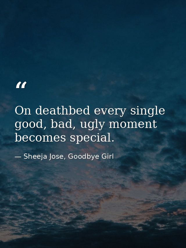 On deathbed every single good, bad, ugly moment becomes special. — Sheeja Jose, Goodbye Girl