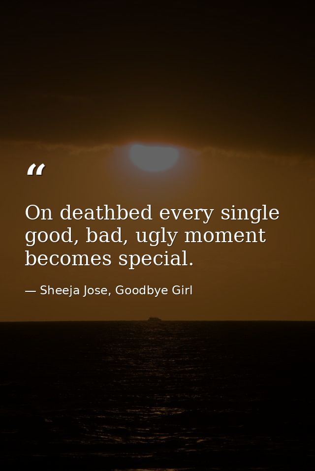 On deathbed every single good, bad, ugly moment becomes special. — Sheeja Jose, Goodbye Girl