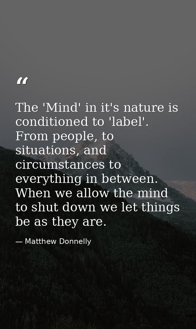 The 'Mind' in it's nature is conditioned to 'label'. From people, to situations, and circumstances to everything in betw — Matthew Donnelly