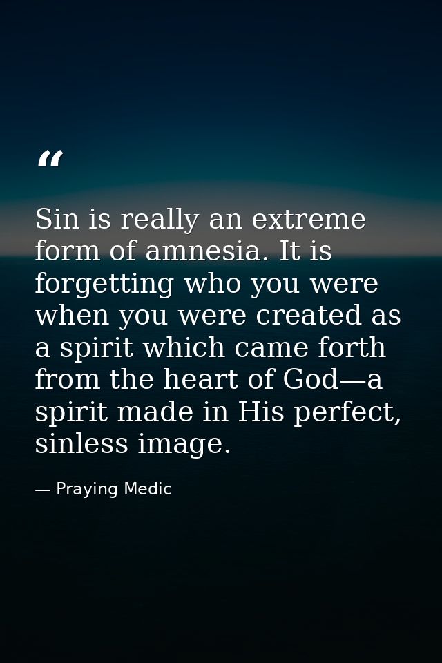 Sin is really an extreme form of amnesia. It is forgetting who you were when you were created as a spirit which came for — Praying Medic