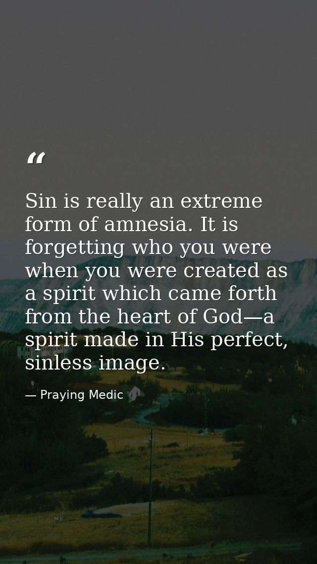 Sin is really an extreme form of amnesia. It is forgetting who you were when you were created as a spirit which came for — Praying Medic