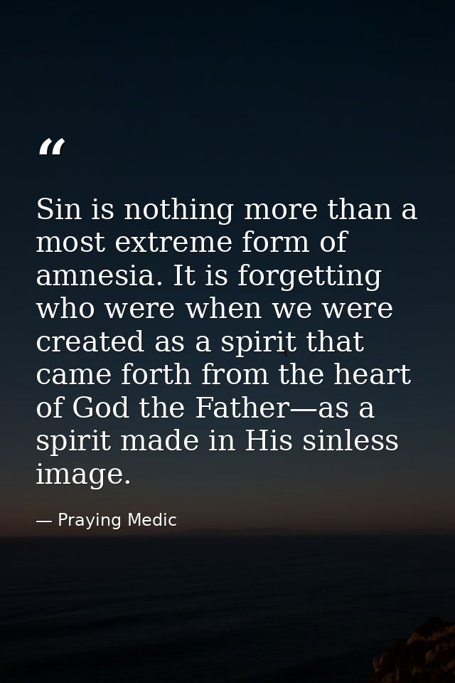 Sin is nothing more than a most extreme form of amnesia. It is forgetting who were when we were created as a spirit that — Praying Medic