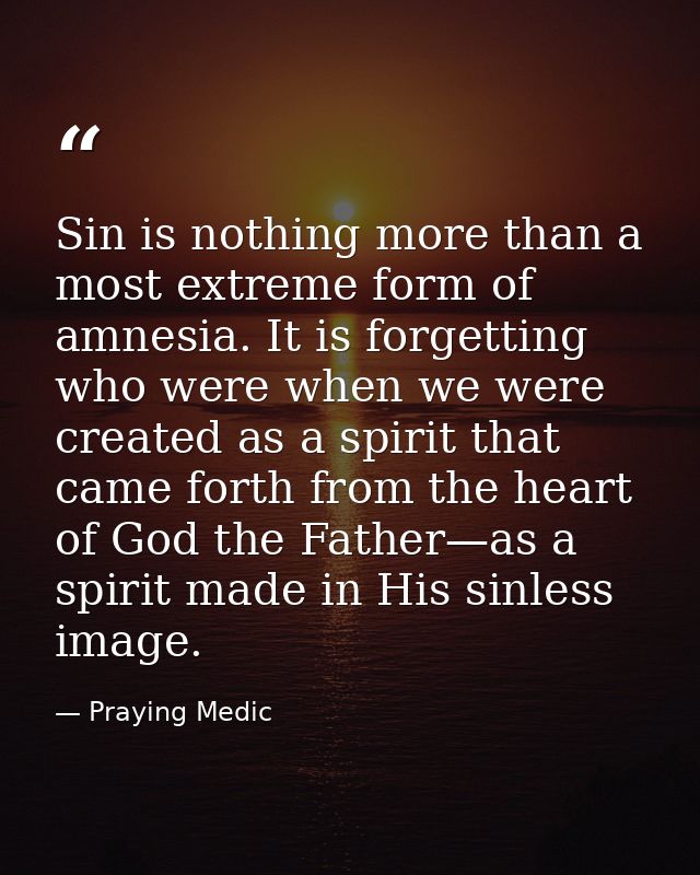 Sin is nothing more than a most extreme form of amnesia. It is forgetting who were when we were created as a spirit that — Praying Medic
