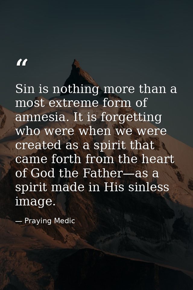 Sin is nothing more than a most extreme form of amnesia. It is forgetting who were when we were created as a spirit that — Praying Medic
