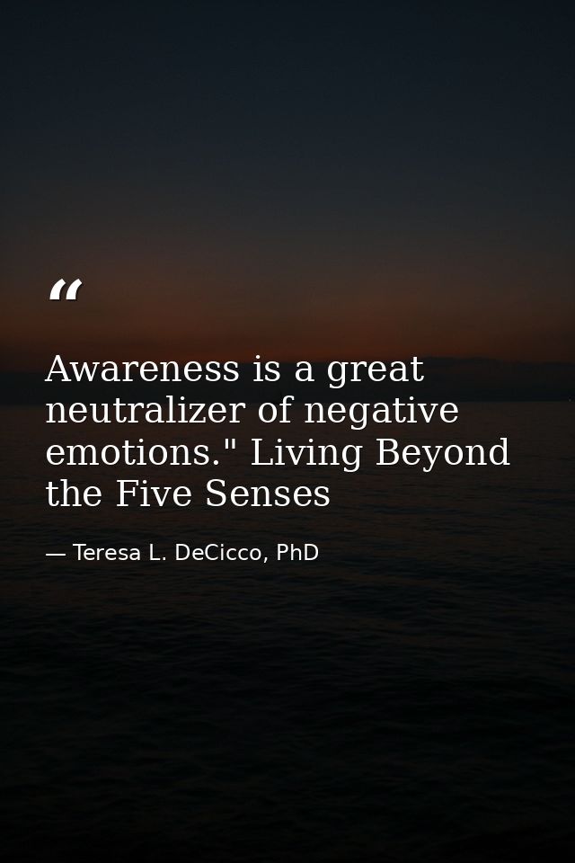 Awareness is a great neutralizer of negative emotions." Living Beyond the Five Senses — Teresa L. DeCicco, PhD