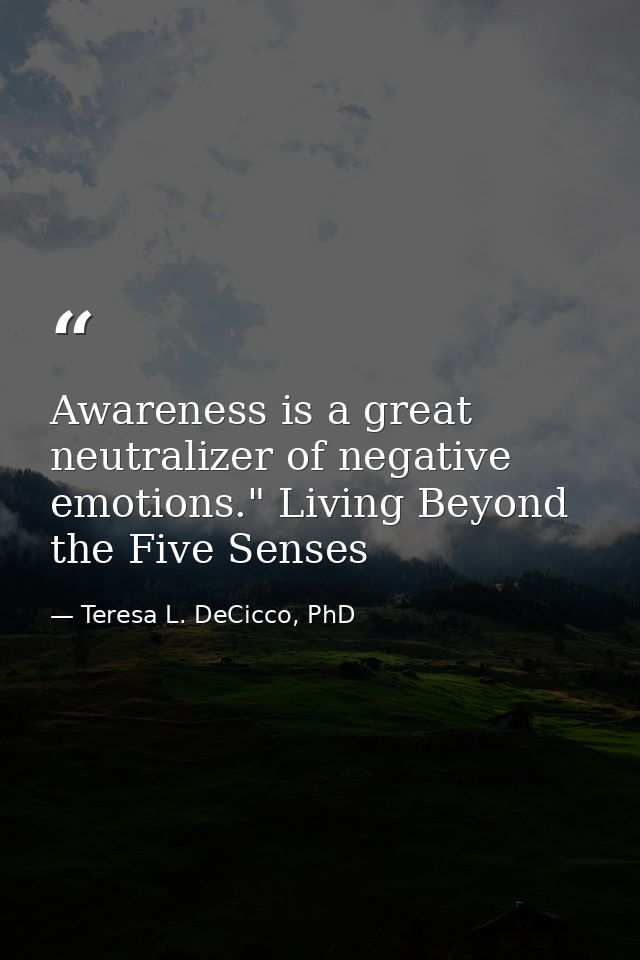 Awareness is a great neutralizer of negative emotions." Living Beyond the Five Senses — Teresa L. DeCicco, PhD
