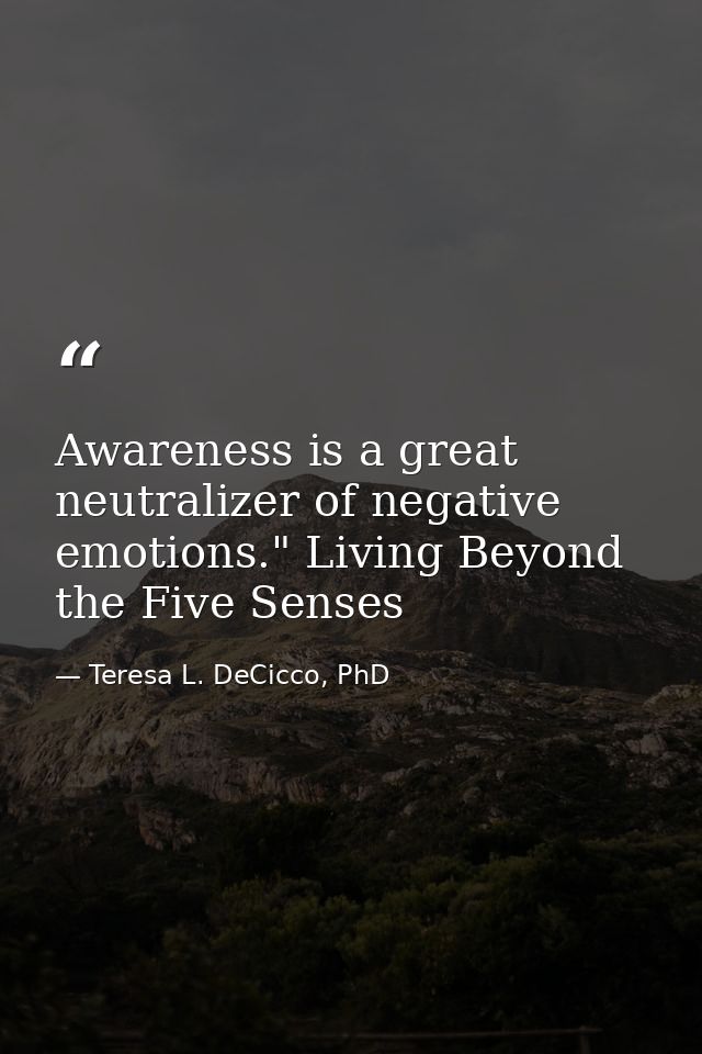 Awareness is a great neutralizer of negative emotions." Living Beyond the Five Senses — Teresa L. DeCicco, PhD