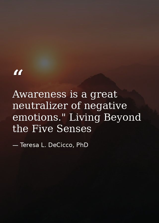 Awareness is a great neutralizer of negative emotions." Living Beyond the Five Senses — Teresa L. DeCicco, PhD
