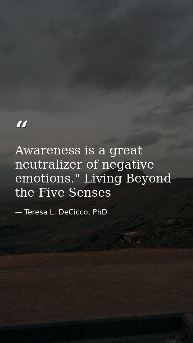 Awareness is a great neutralizer of negative emotions." Living Beyond the Five Senses — Teresa L. DeCicco, PhD