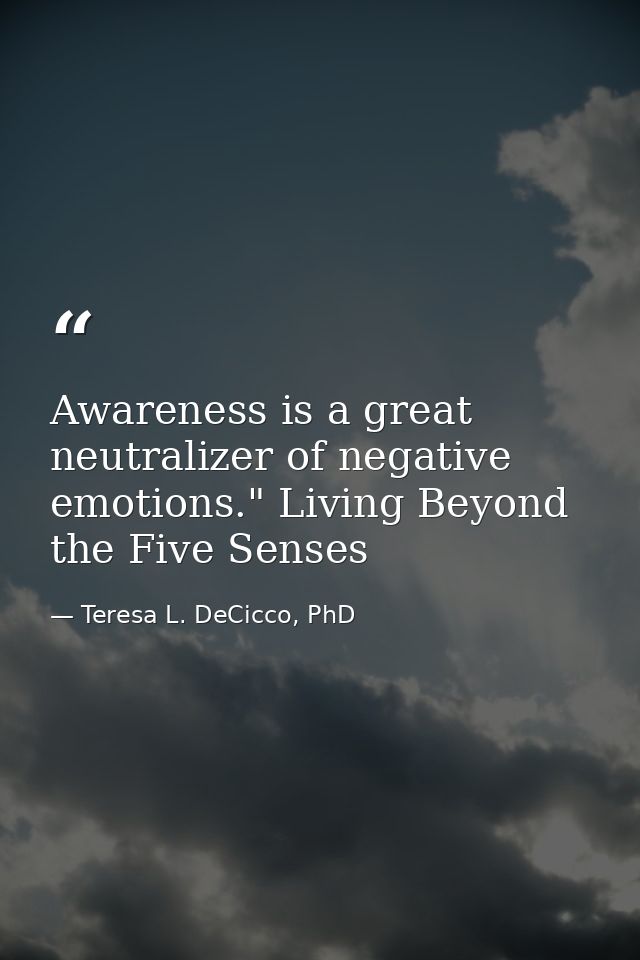 Awareness is a great neutralizer of negative emotions." Living Beyond the Five Senses — Teresa L. DeCicco, PhD